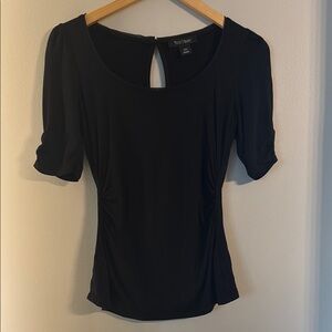 White House Black Market Black Fitted Cut-Out Blouse